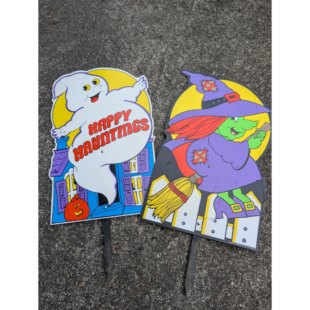 Halloween Outdoor Decor Sign 1996 Witch Broom Moon Ghost Yard Art Lot Impact‎ 96